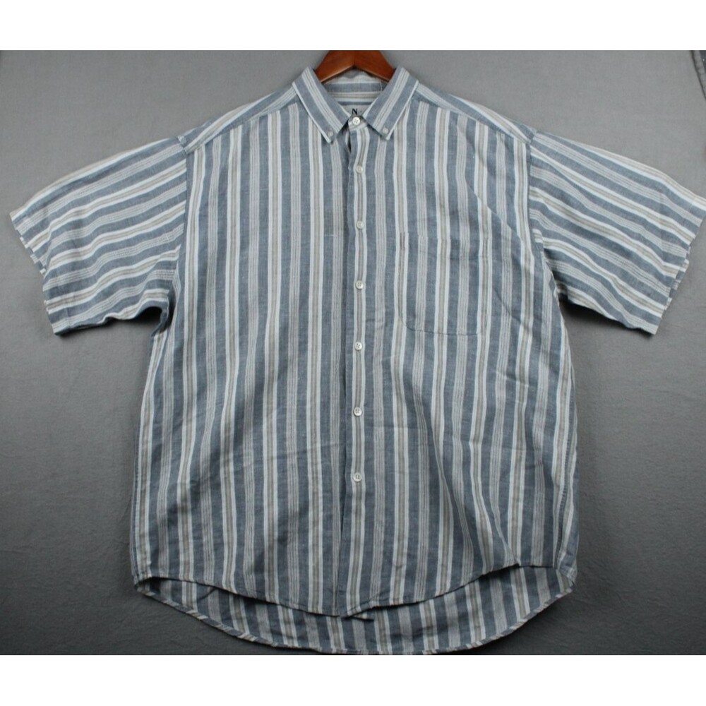INC International Concepts Men's Linen Blend Shirt Size L Multicolor Stripe